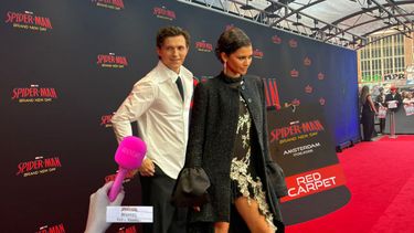 zendaya en tom holland bij fan event spiderman
