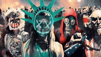 Foto van vijf mensen met maskers, the purge tv-serie trailer