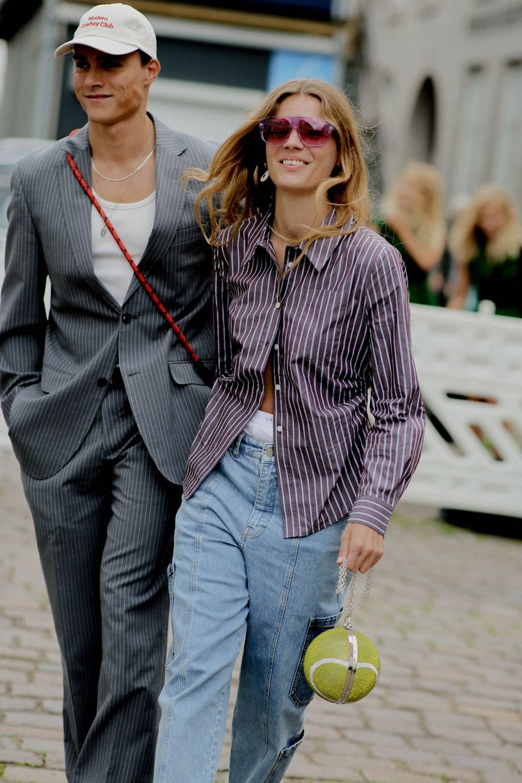 Street style, Tom Cornelisse and Lois Schindeler arriving at Baum und Pferdgarten Spring-Summer 2024 show, during Copenhagen Fashion Week, Denmark, on August 9th, 2023. Photo by Marie-Paola Bertrand-Hillion/ABACAPRESS.COM