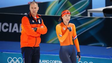 Femke Kok Dennis van der Gun en Femke Kok (NED) tijdens een training tijdens de Olympische Winter Spelen in het Milano Speed Skating Stadium op 9 februari 2026 in Milaan, Italie