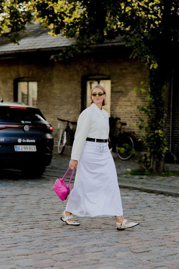 Street style, Hollie Mercedes Peters arriving at Ganni Spring-Summer 2024 show, during Copenhagen Fashion Week, Denmark, on August 10th, 2023. Photo by Marie-Paola Bertrand-Hillion/ABACAPRESS.COM