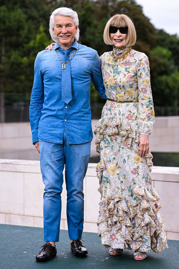 Baz Luhrmann and Anna Wintour posing for photos on the red carpet at The Prelude to the Olympics event held at Fondation Louis Vuitton in Paris, France on July 25, 2024. (Photo by Anthony Behar/Sipa USA)