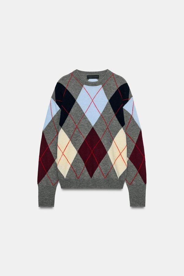 Zara 100% EXTRA-SOFT WOOL ARGYLE JUMPER
