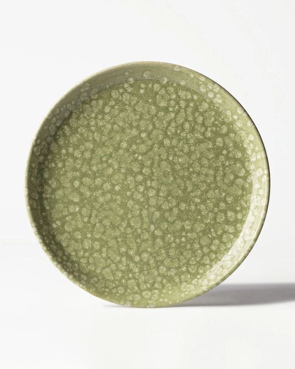 kaarsenplateau ⌀26x5cm Zwier keramiek spikkel groen