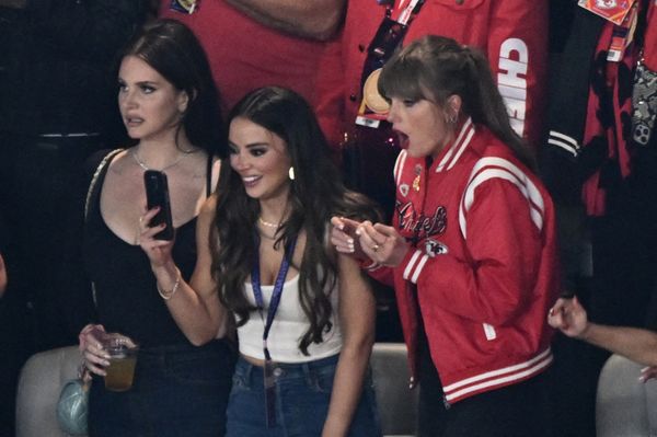 US singer-songwriter Taylor Swift (R) and US singer-songwriter Lana Del Rey attend Super Bowl LVIII between the Kansas City Chiefs and the San Francisco 49ers at Allegiant Stadium in Las Vegas, Nevada, February 11, 2024. Patrick T. Fallon / AFP
