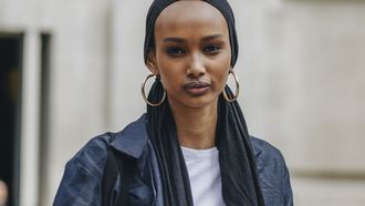 FOR EDITORIAL USE ONLY. Paris Street Style. Chanel Cruise Collection 2019/2020. Somali-American model Ugbad Abdi.